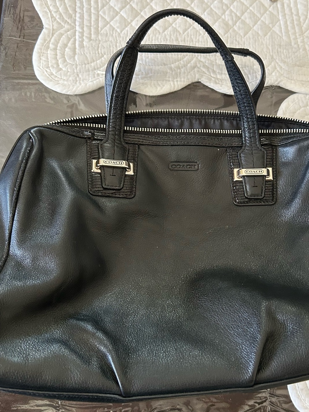 Coach Black Leather Bag with Silver-Tone Hardware